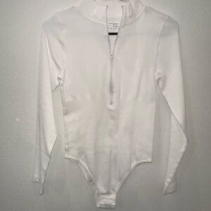 White Long Sleeve Bodysuit with Zipper Closure
